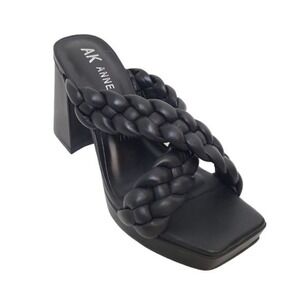 Anne Klein Aiden Bubble Braid Black Leather Block Heel